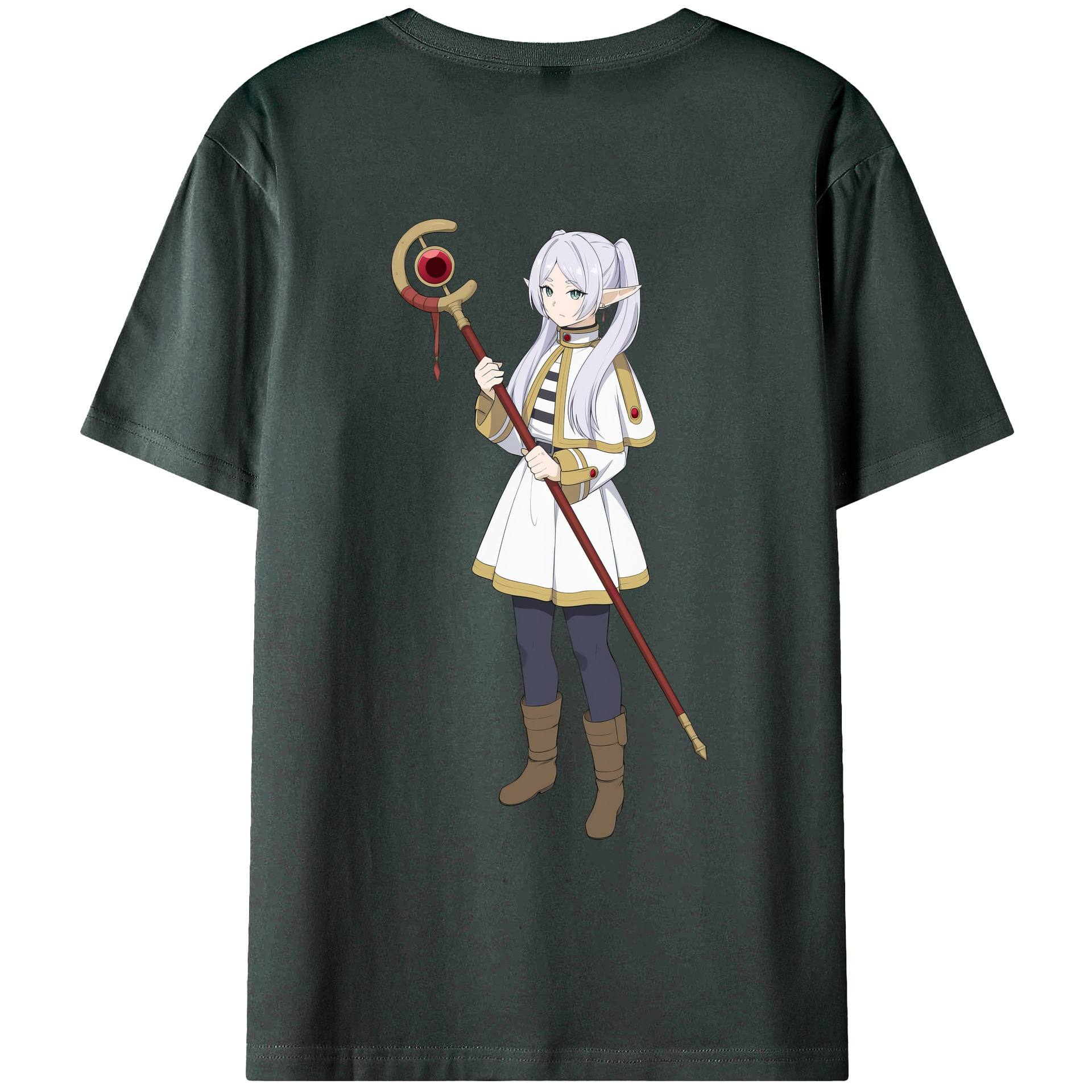 （画像用） 葬送のフリーレン Frieren 綿100％ メンズ半袖Tシャツ（バックプリント） 通気性